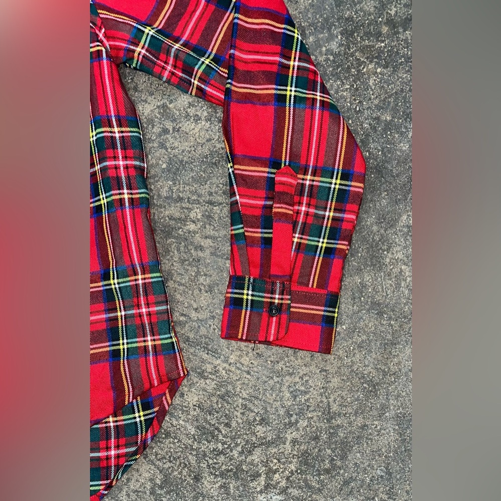 Off-White Red Tartan Plaid Button-Down Shirt with White Graphic Back - Picture 4 of 15